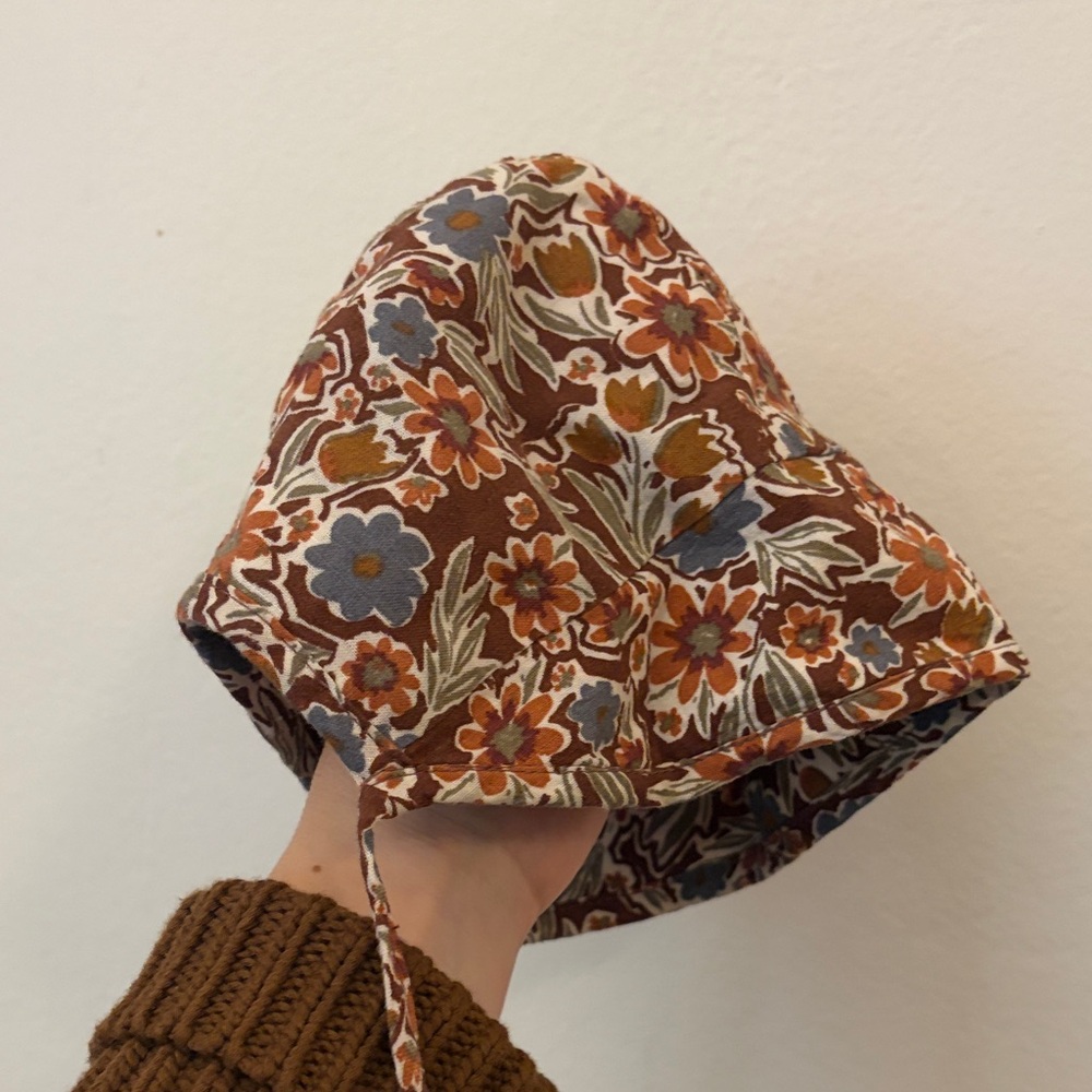 Rylee + Cru Floral Brown bonnet with Blue and Orange Flowers